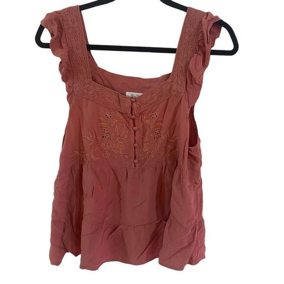 EyeShadow Large cap sleeve tank top orange button front - Picture 1 of 8
